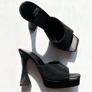 Jeffrey Campbell Hollywood Satin Black Rhinestone Platform Heels 9